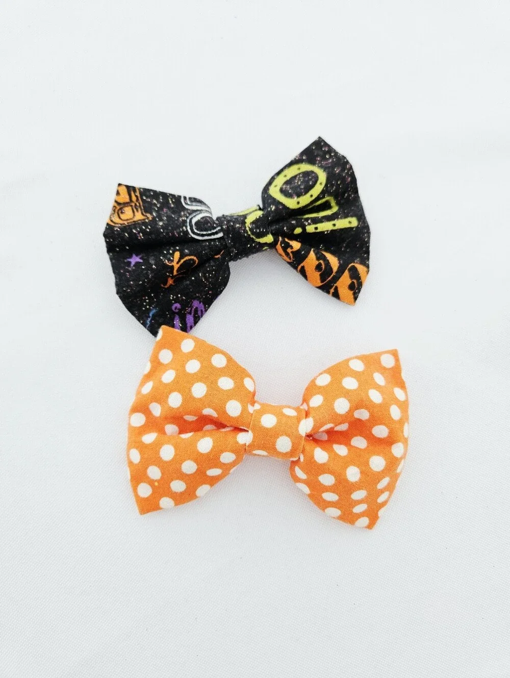 Halloween Fabric Bow Set - Orange Polka Dot & Black Print